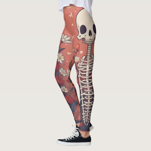 Leggings Squelette floral Halloween Crâne Ribcage (Gauche)