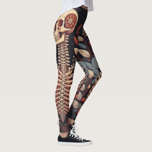 Leggings Squelette floral Halloween Crâne Ribcage (Droite)
