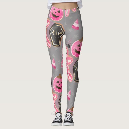 Leggings squelette rose mignon Halloween avec bonbon Leggin (Devant)