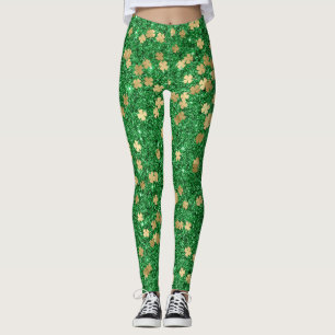 Leggings St Patrick Green Gold Clover Shamrock Confetti Fun