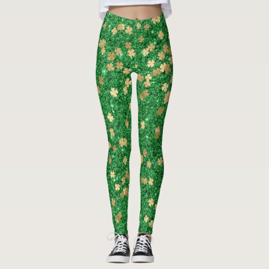 Leggings St Patrick Green Gold Clover Shamrock Confetti Fun (Devant)