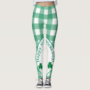 Leggings St Patrick Jour Fleur Irlandaise Verte à Damier