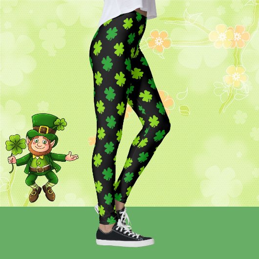 Leggings St. Patrick's Day 4 feuille Clover vert noir migno