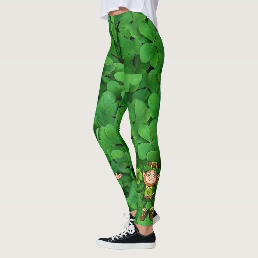 Leggings St. Patrick's Day Green Clover Dancing Leprechaun (Gauche)