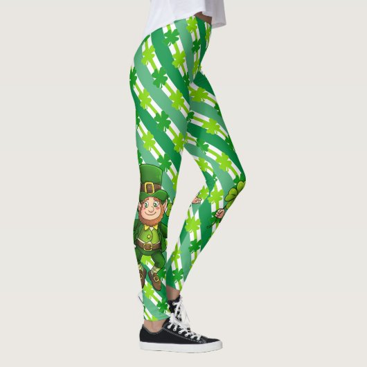 Leggings St. Patrick's Day Leprechaun Shamrock Vert blanc (Droite)