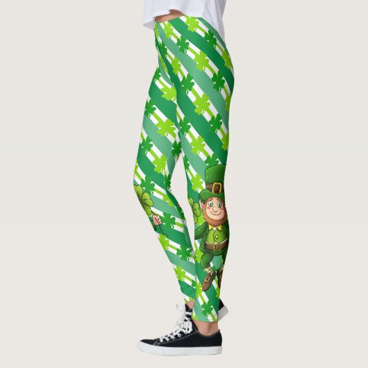 Leggings St. Patrick's Day Leprechaun Shamrock Vert blanc (Gauche)