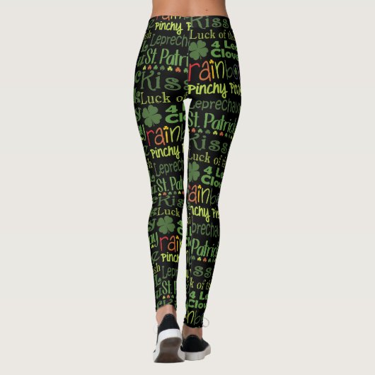 Leggings St. Patrick's Day Leprechaun Shamrock Vert Noir (Dos)