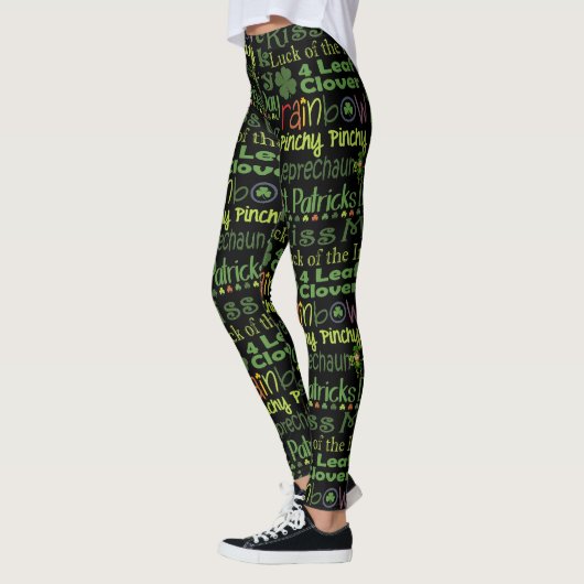 Leggings St. Patrick's Day Leprechaun Shamrock Vert Noir (Gauche)