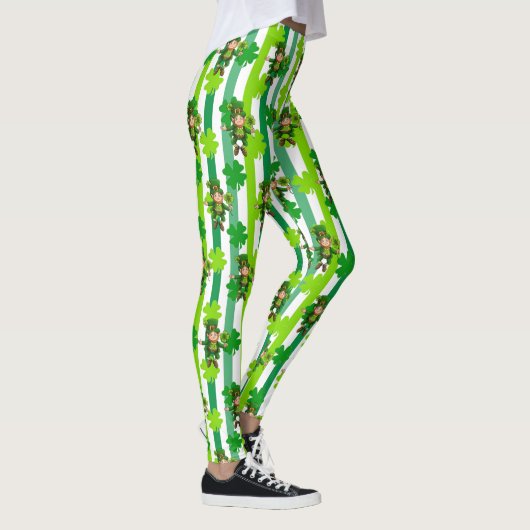 Leggings St. Patrick's Day Leprechaun Shamrock Vert Noir (Droite)