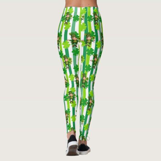Leggings St. Patrick's Day Leprechaun Shamrock Vert Noir (Dos)