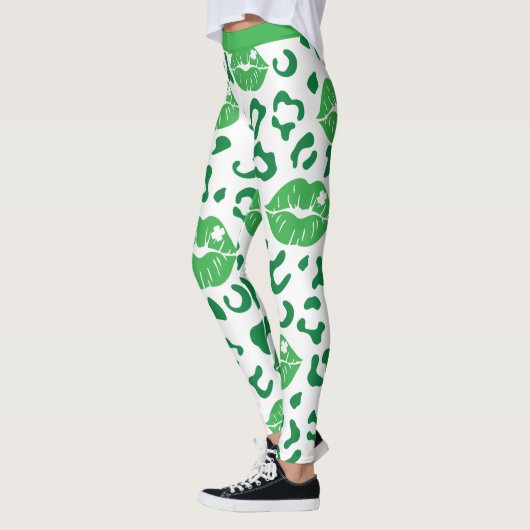 Leggings St. Patrick's Day Lips Kiss Green Shamrock Clover (Gauche)