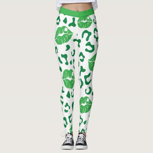 Leggings St. Patrick's Day Lips Kiss Green Shamrock Clover (Devant)