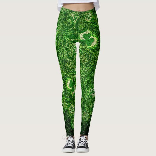 Leggings St Patrick's Day Vert moderne Shamrock Motif (Devant)