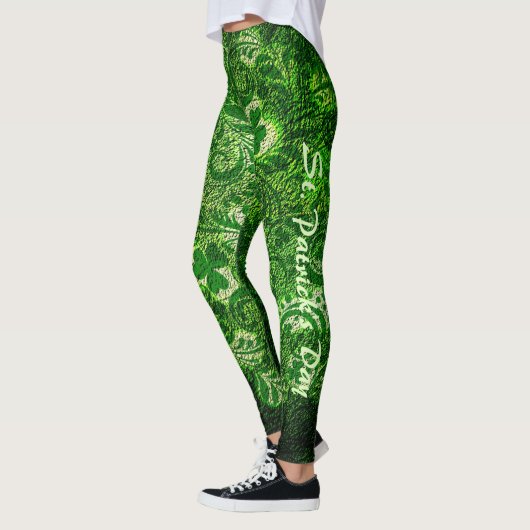 Leggings St Patrick's Day Vert moderne Shamrock Motif (Gauche)
