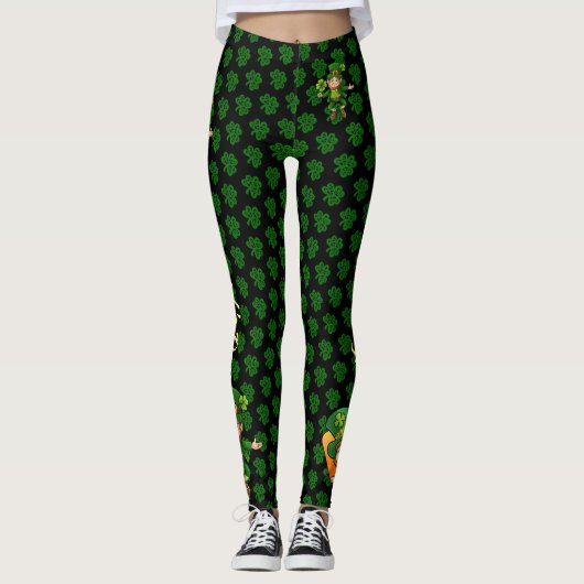 Leggings St Patrick's Day Vert & Noir Personnaliser le text (Devant)