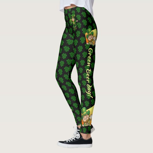 Leggings St Patrick's Day Vert & Noir Personnaliser le text (Gauche)