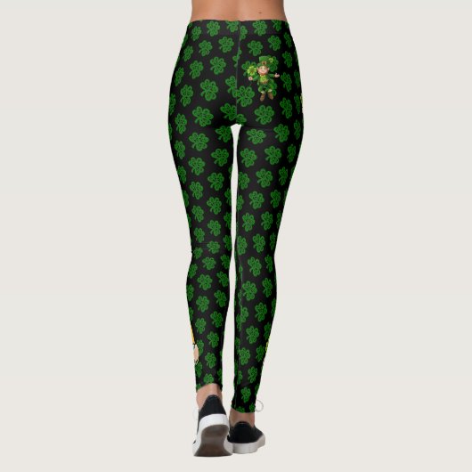 Leggings St Patrick's Day Vert & Noir Personnaliser le text (Dos)