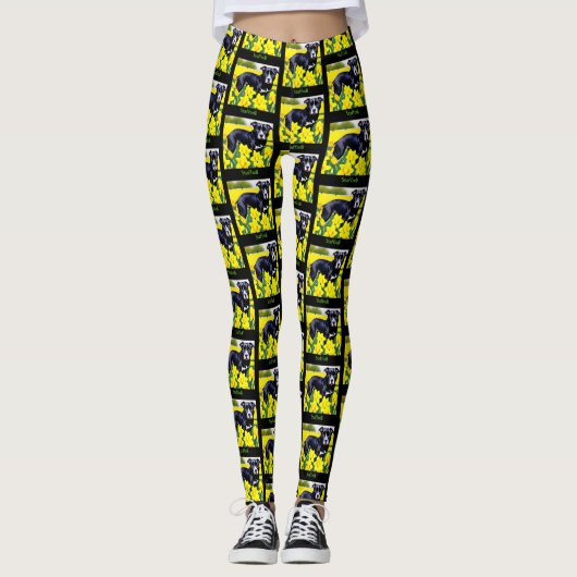 Leggings Staffodil - Staffy dans les jonquilles (Devant)