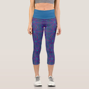 Leggings Star rouge et bleu géométrique Capri