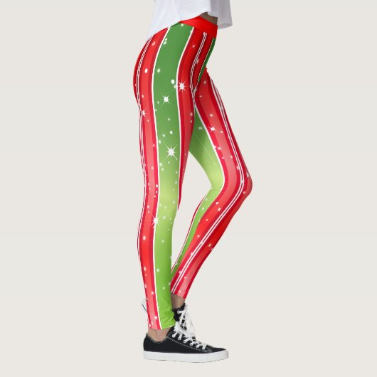 Leggings Starry Snowy Rouge Vert Blanc avec des rayures ver (Droite)