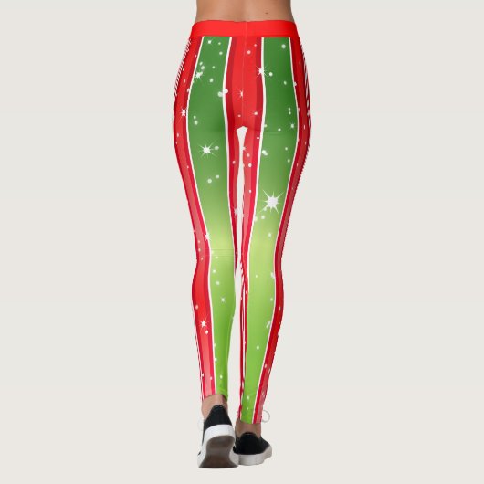 Leggings Starry Snowy Rouge Vert Blanc avec des rayures ver (Dos)