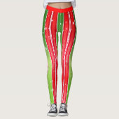 Leggings Starry Snowy Rouge Vert Blanc avec des rayures ver (Devant)