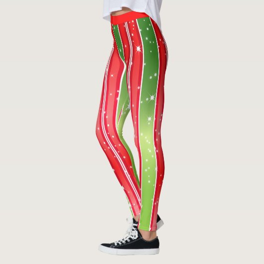 Leggings Starry Snowy Rouge Vert Blanc avec des rayures ver (Gauche)