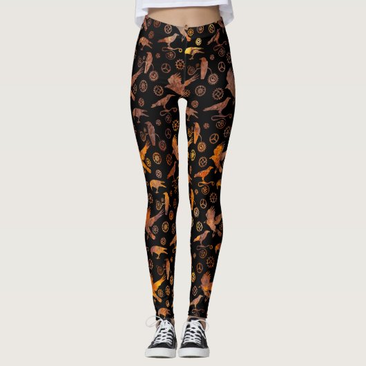 Leggings Steampunk Super Coloré Rousty Gears and Crows (Devant)