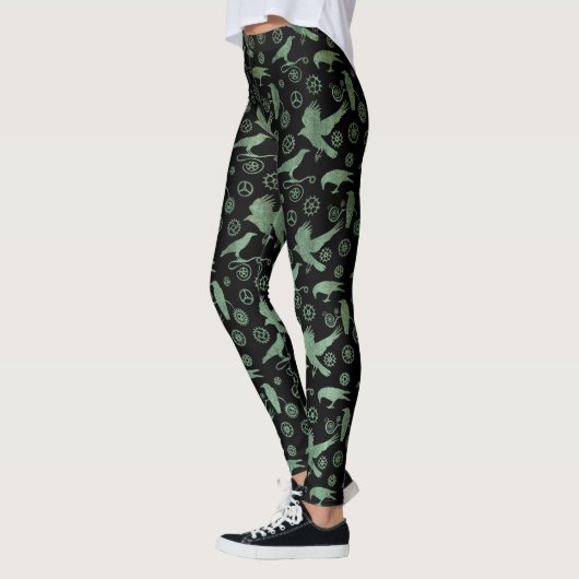 Leggings Steampunk Verdigris Bronze Crows et engrenages (Gauche)