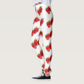 Leggings Strawberry Seamless Pattern – Cute Red Fruit on Wh (Gauche)