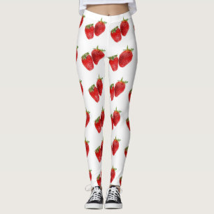 Leggings Strawberry Seamless Pattern – Cute Red Fruit on Wh