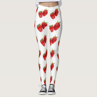 Leggings Strawberry Seamless Pattern – Cute Red Fruit on Wh