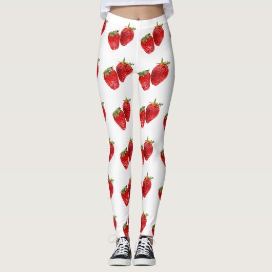 Leggings Strawberry Seamless Pattern – Cute Red Fruit on Wh (Devant)