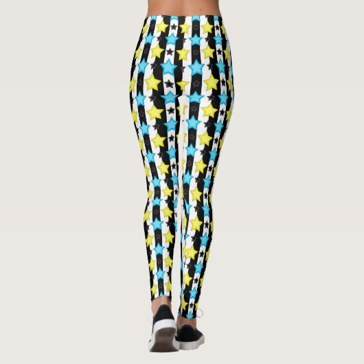 Leggings Striped Blue Yellow Stars Pattern Design  (Dos)