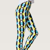 Leggings Striped Blue Yellow Stars Pattern Design 