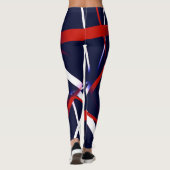 Leggings Stripes Abstraites rouges et blanches sur un bleu (Dos)
