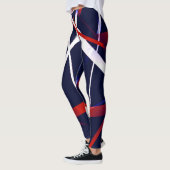Leggings Stripes Abstraites rouges et blanches sur un bleu (Gauche)