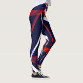 Leggings Stripes Abstraites rouges et blanches sur un bleu (Droite)