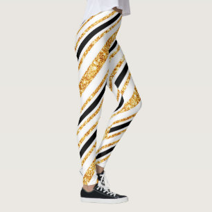 Leggings Stripes Gold Parties scintillant Black Boho Popula