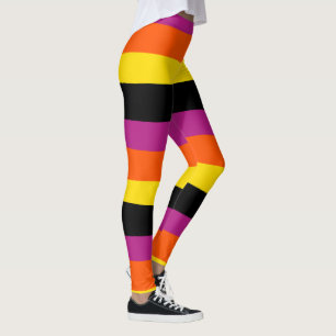 Leggings Stripes inégales - Noir, rose, orange et jaune