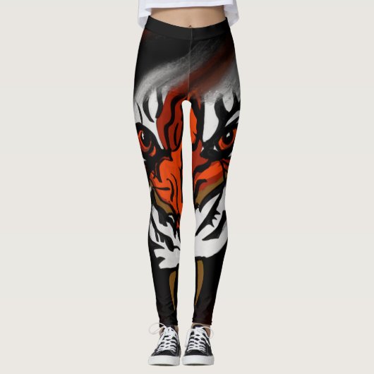 LEGGINGS STRIPES ORANGE ET NOIR (Devant)