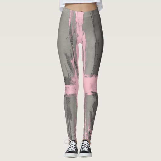 Leggings Style art moderne Abstrait gris rose (Devant)