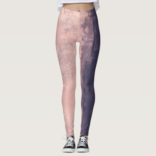 Leggings Style Art Structuré Bleu Marine Rose (Devant)