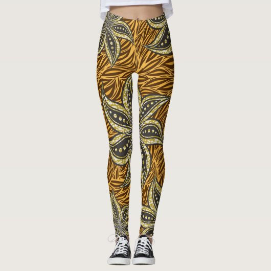Leggings Style Batik Floral Abstrait africain (Devant)