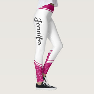 Leggings Style blanc magenta floral blanc rayures & nom