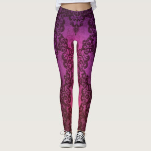 Leggings style bohème damassé rose violet