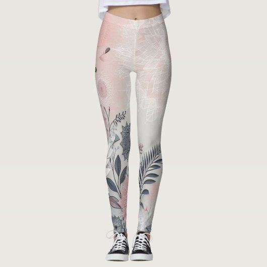 Leggings Style Bohème Rose, Blanc et Noir (Devant)