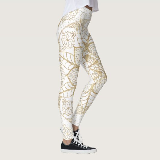 Leggings Style Boho Blanc Or Mandala Floral (Droite)