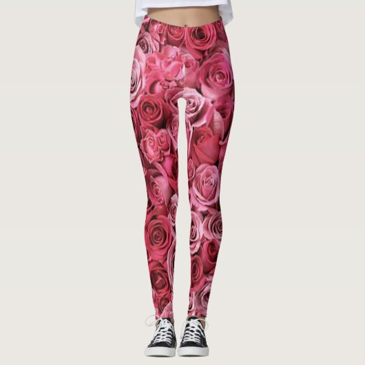 Leggings style chic moderne fleurs vertes rouges R (Devant)