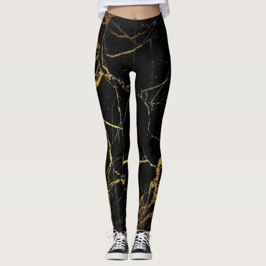 Leggings Style chic noir et or veiné (Devant)
